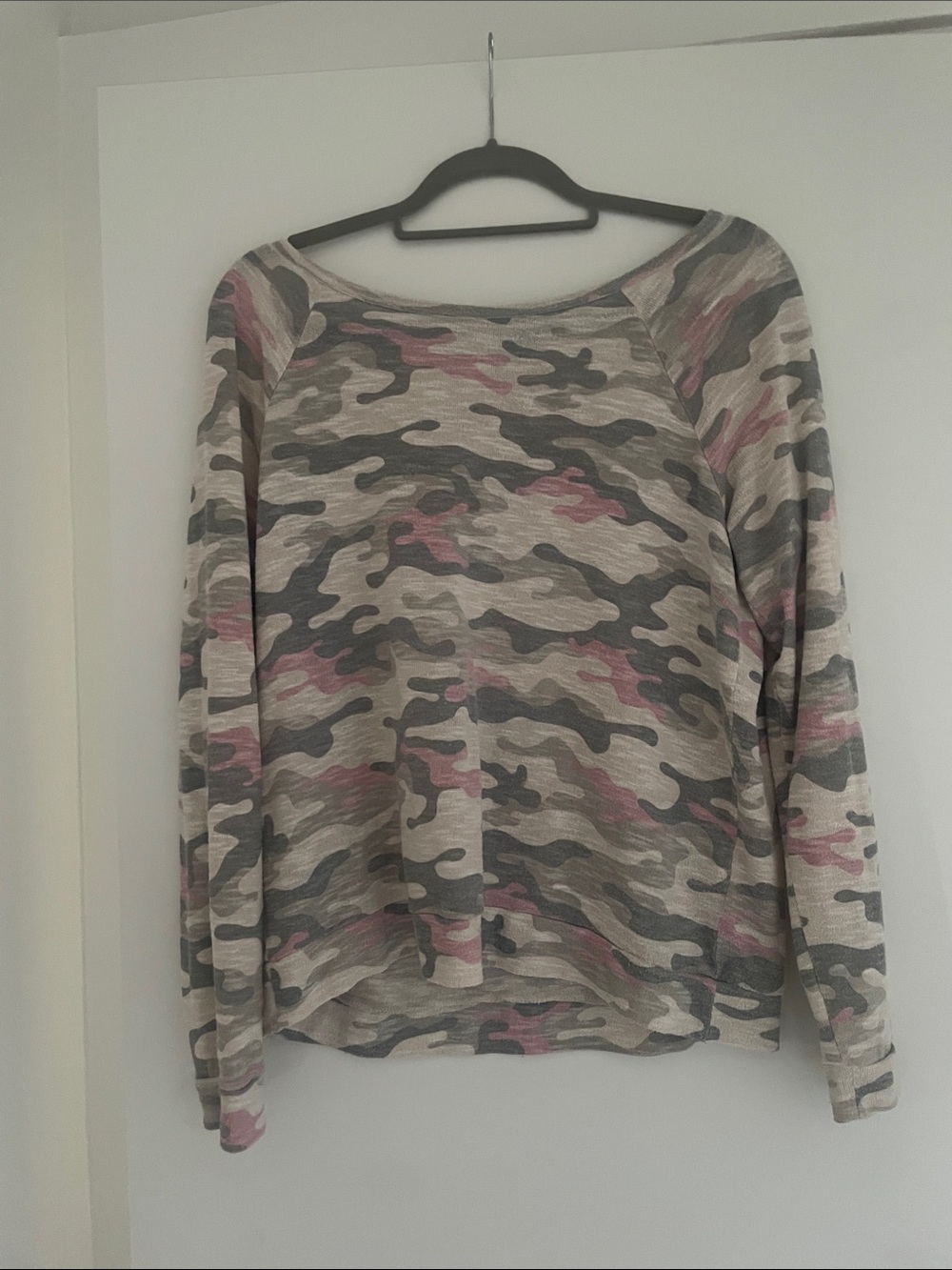 PJ Salvage Camouflage Crewneck Top in Pink and Gray